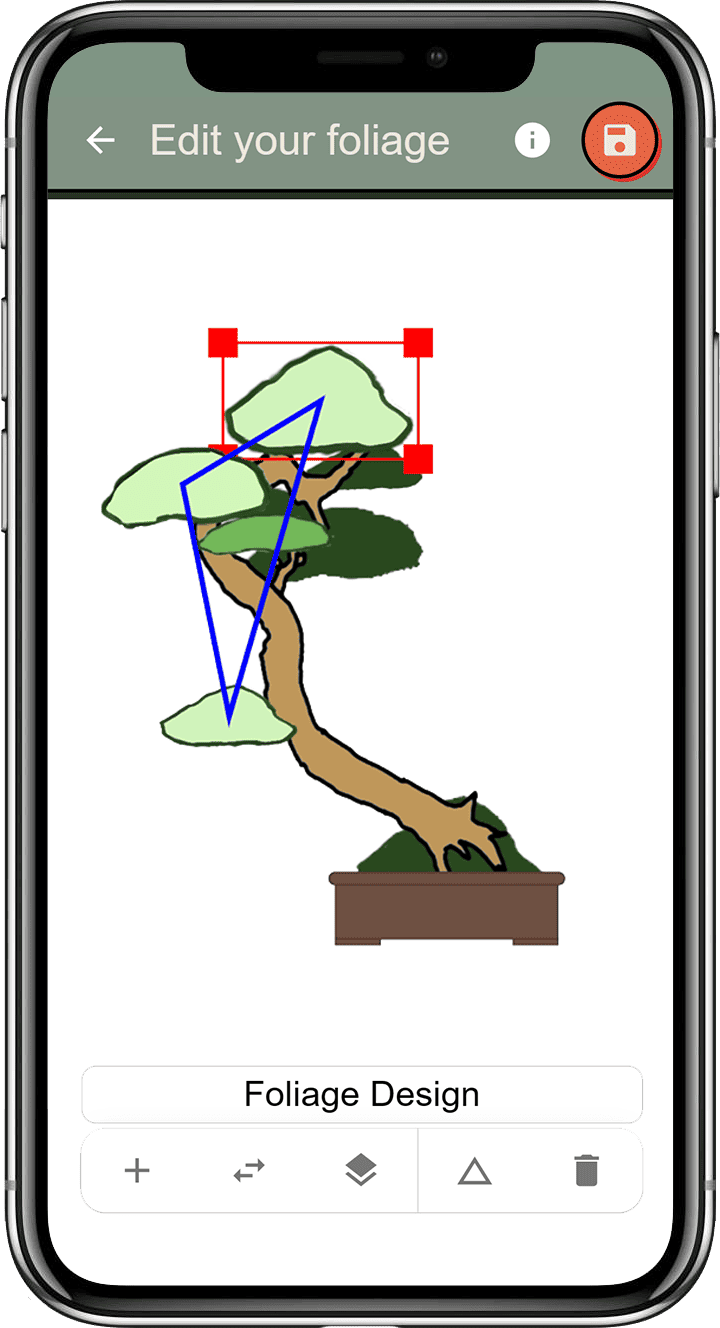 app screenshot designing foliage for bonsai tree